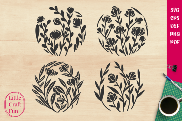 Cute Flowers in Circles Graphics for Crafts and Branding