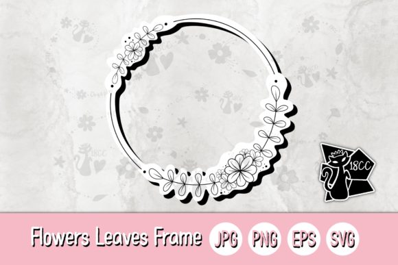 Flowers Leaves Circle Frame Graphics and Crafts