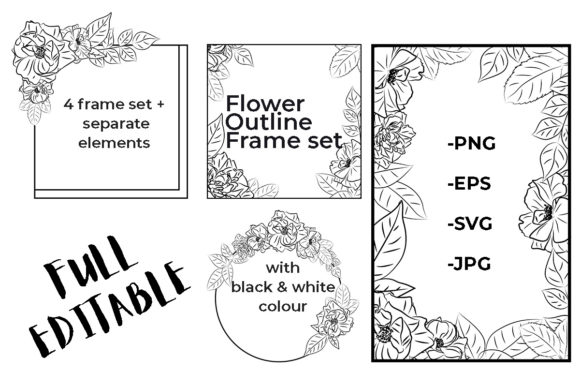 Flowers Line Art Frame Set 2: Graphics for Crafts