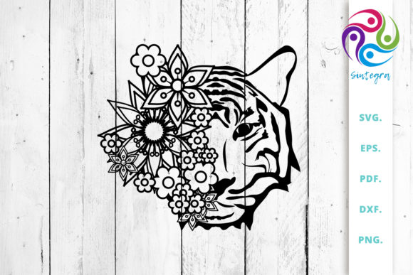 Flowers with Tiger Head Cut File Graphics and Crafts