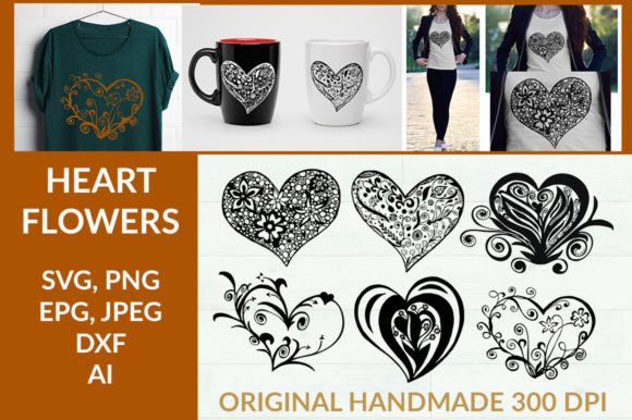 HEART FLOWERS CUT FILE: Graphics for Crafts