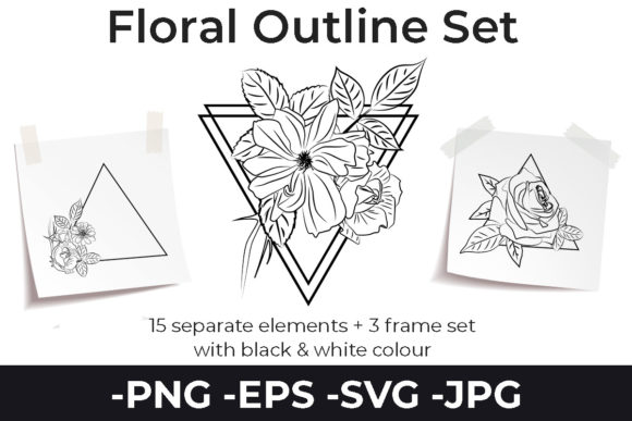 Line Drawing Flowers Set Triangle Frame Graphics and Crafts Review