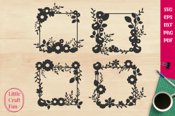 Square Frames Cute Flowers Svg Graphics for Crafts